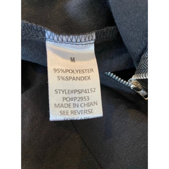 Polagram Black jumpsuit zip front short sleeve with tie sash , pockets, Medium - Picture 5 of 10